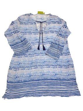 Rock Flower Paper Swimsuit Cover Up 100% Cotton  in Blue Size XLARGE AS IS